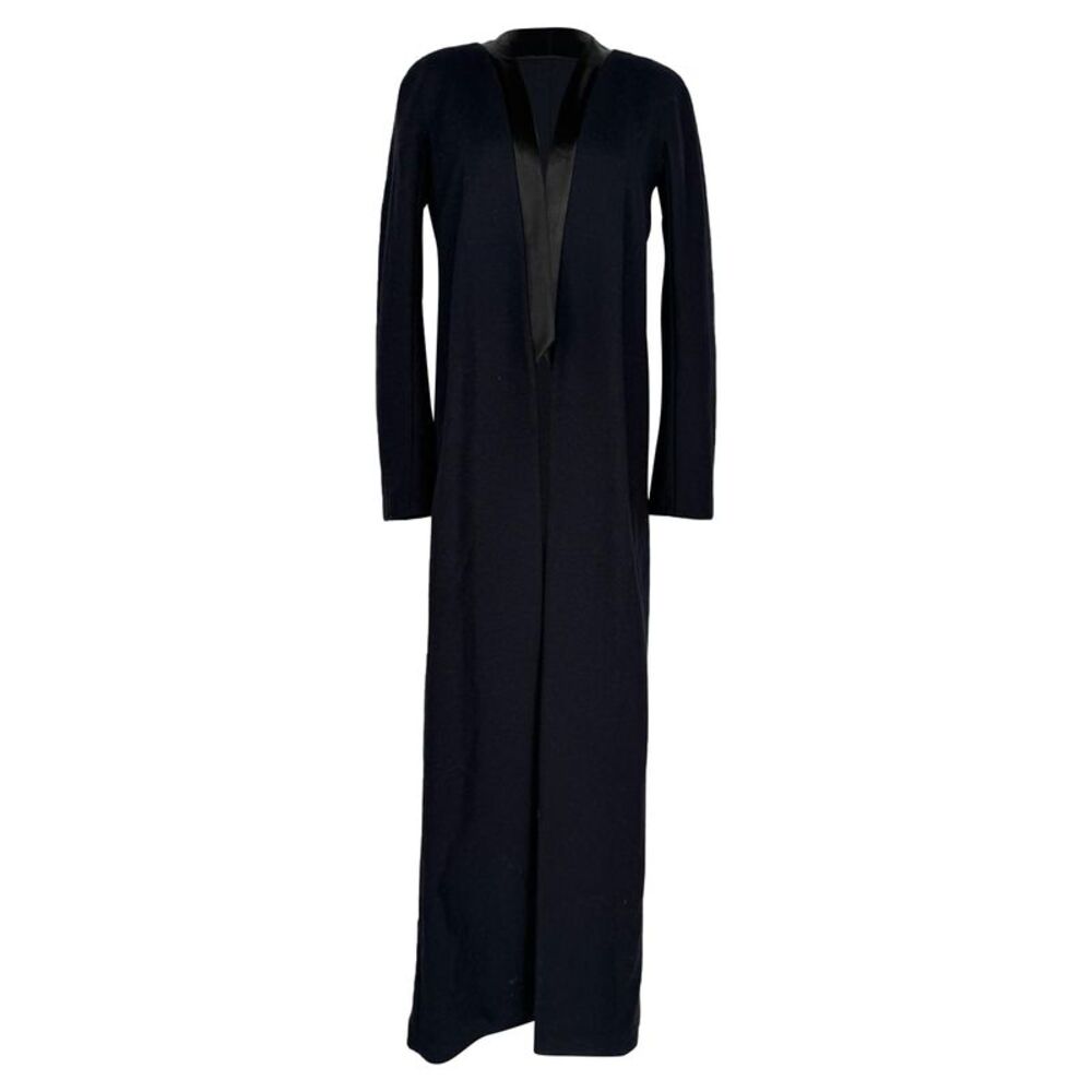 Galvan Open Long Coat in Navy Blue Wool